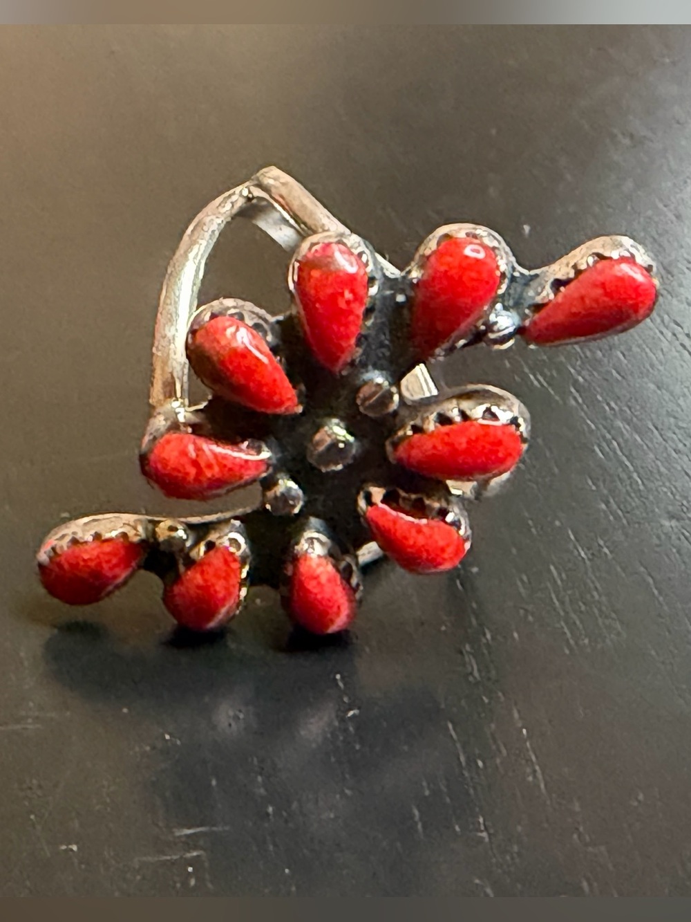 Vintage 925 Sterling Silver Red Coral Cluster Ring Southwestern Style